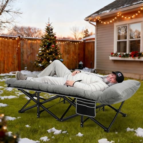 HABUTWAY Camping Cot with Mattress, 32" Extra Wide Camping Cots for Adults, Sleeping Cot for Adults Holds Up to 600LBS, Cots for Sleeping, Camp, Rv, Beach, Patio, Office Naps(Grey) - Image 2