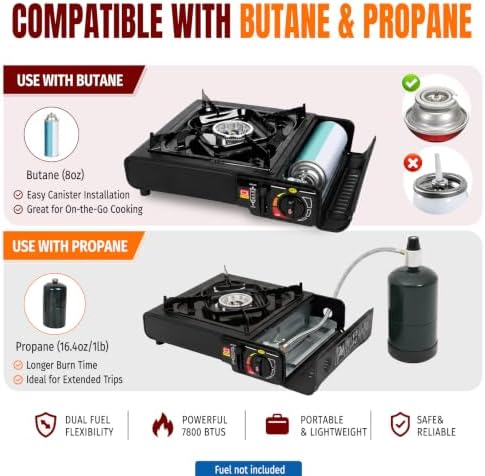 SHINESTAR 7800 BTU Dual Fuel Camping Stove, Propane Portable Gas Stove - Image 2