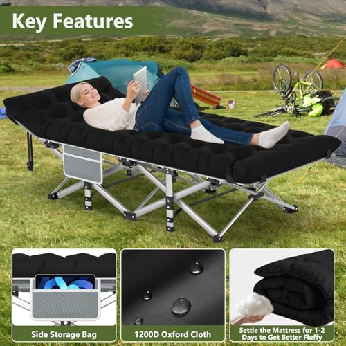 Slendor Camping Cot for Adults, Folding Bed with 3.5" Mattress, 500lbs - Image 6