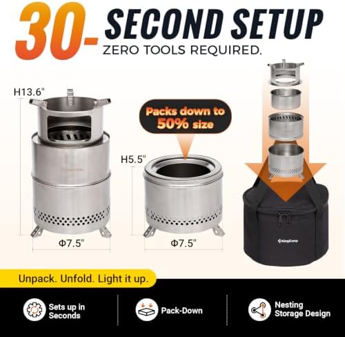 KingCamp Portable Camping Stove 304 Stainless Steel Wood Burning Stove - Image 2