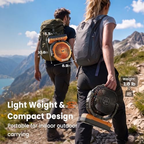 FRIZCOL 3-in-1 Camping Fan - Portable Fans Rechargeable - 24000mAh Battery Powered Fan with Light & Remote for Indoor, Outdoor, Tent, Travel, Fishing, Jobsite, Gifts for Men Dad Him - Orange - Image 6