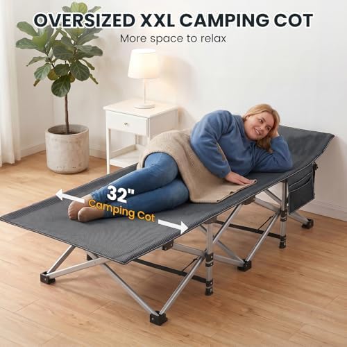 LILYPELLE Oversized XXL Folding Camping Cot, 32" Heavy Duty Sleeping Cots - Image 4