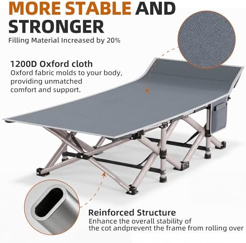 Camping Cot for Adults 2 Pack, 800 LBS Heavy Duty 75"x28" Folding Cot Bed with 2" Thick Detachable Pads & 1200D Oxford, Sleeping Cots for Family & Guests - 10-Second Setup - Image 4
