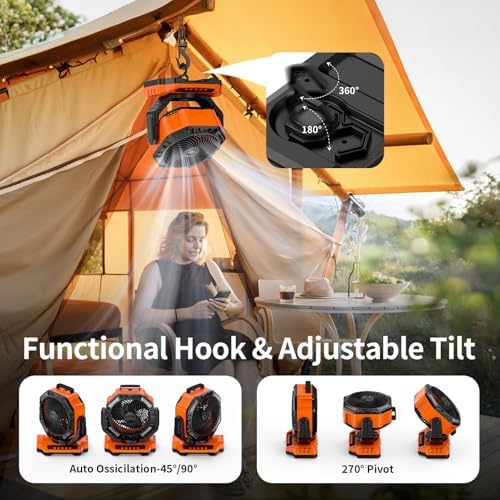 Socool 40000mAh Camping Fan Rechargeable, Battery Operated Portable Outdoor Fan Remote, 136Hrs & 4-Speed Cordless Oscillating, Table Fan with Light & Timer for Tent RV Jobsite Hurricane Power Outage - Image 4