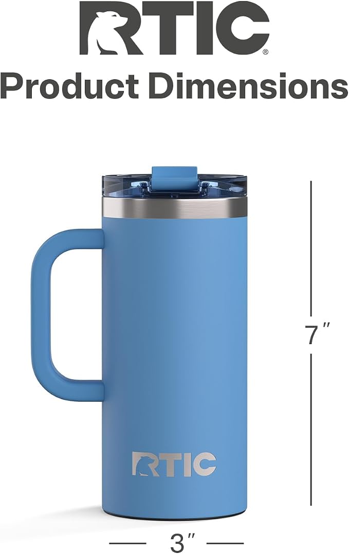 RTIC 16oz Road Trip Travel Mug with Lid and Handle, Insulated, Stainless Steel, Metal, Double Wall Vacuum-Insulation, Ceramic Lined, Portable Coffee, Tea Cup for Hot and Cold Drink, Denim - Image 4