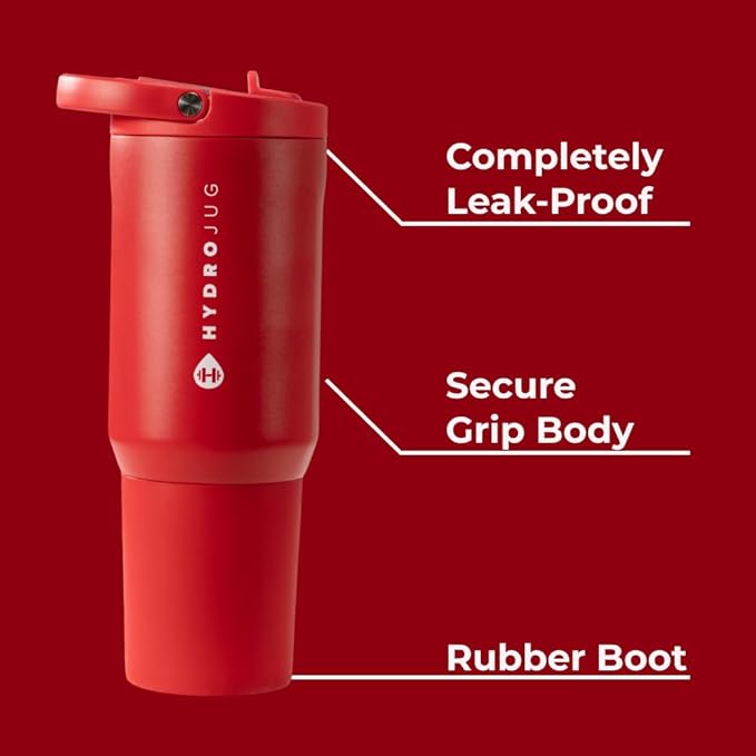 HydroJug Sport - Stainless Steel Tumbler with Straw, Vacuum Insulated, 20oz Leakproof Water Bottle, Ergonomic Design, Reusable, Dishwasher Safe, Rubber Base, Durable for Gym or Outdoors, Alumni Red - Image 2