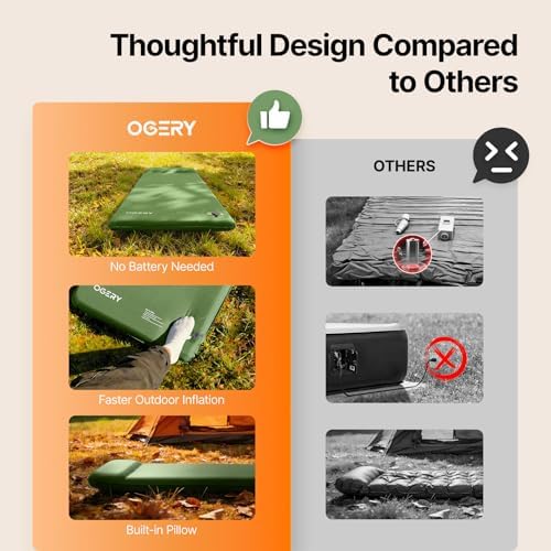 OGERY Self-Inflating Sleeping Pad, 3" Memory Foam Camping Mattress - Image 4
