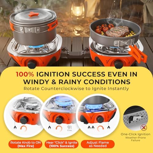 20000 BTU Propane Camping Stove with Cookware Set & Carry Bag Orange - Image 4