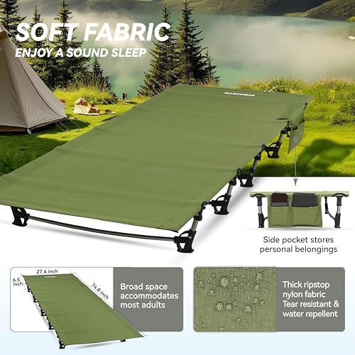 MARCHWAY Ultralight Folding Tent Camping Cot Bed, Portable Compact for Outdoor Travel, Base Camp, Hiking, Mountaineering, Lightweight Backpacking (Army Green) - Image 3