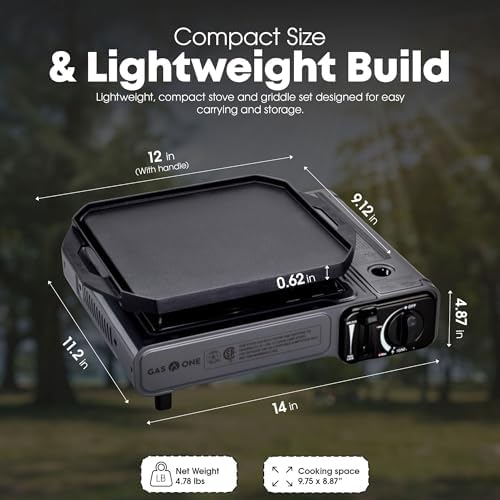GasOne GS-1000G-KIT Butane Gas Stove with Flat Top Griddle Included – Butane Grill Tent Stove Burners for Cooking for Camping, Kitchen – Diecast Aluminum with Non Stick Coating - Image 3