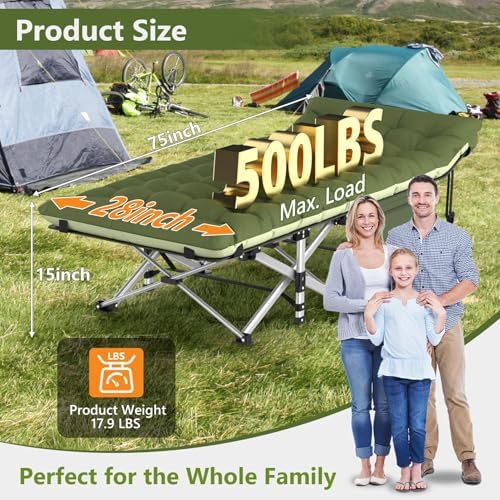 Slendor Camping Cot for Adults, Heavy Duty 500lbs with 3.5" Mattress - Image 2