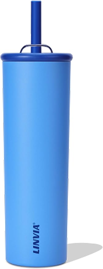 Candy Tumbler, 25 oz Insulated Stainless Steel Water Bottle, 2-in-1 Lid with Flexible Straw, BPA-Free, Cup Holder Friendly, Dishwasher Safe, Ocean Blue by LINVIA