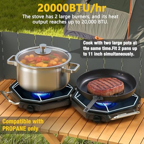 2 Burner Camping Stove, 20,000 BTU Propane Camp Stove with Wiandscreen - Image 2
