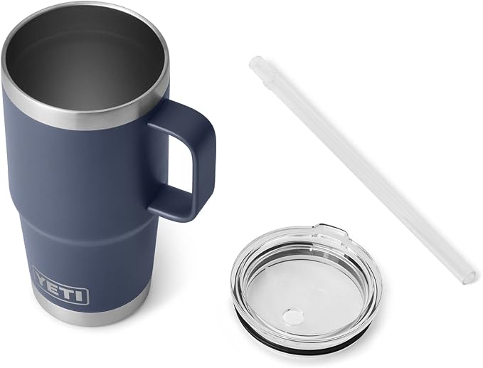 YETI Rambler 25 oz Tumbler with Handle and Straw Lid, Travel Mug Water Tumbler, Vacuum Insulated Cup with Handle, Stainless Steel, Navy - Image 3