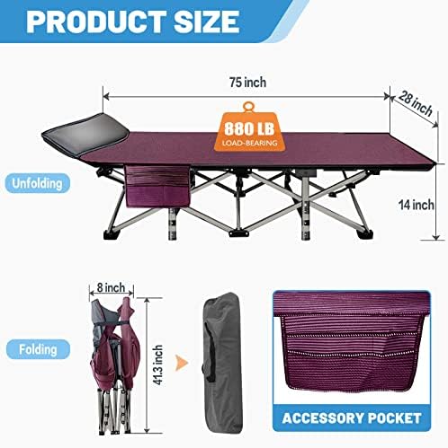 DoCred Folding Camping Cot with Mattress, 2 Pack Heavy Duty Folding Cot - Image 5