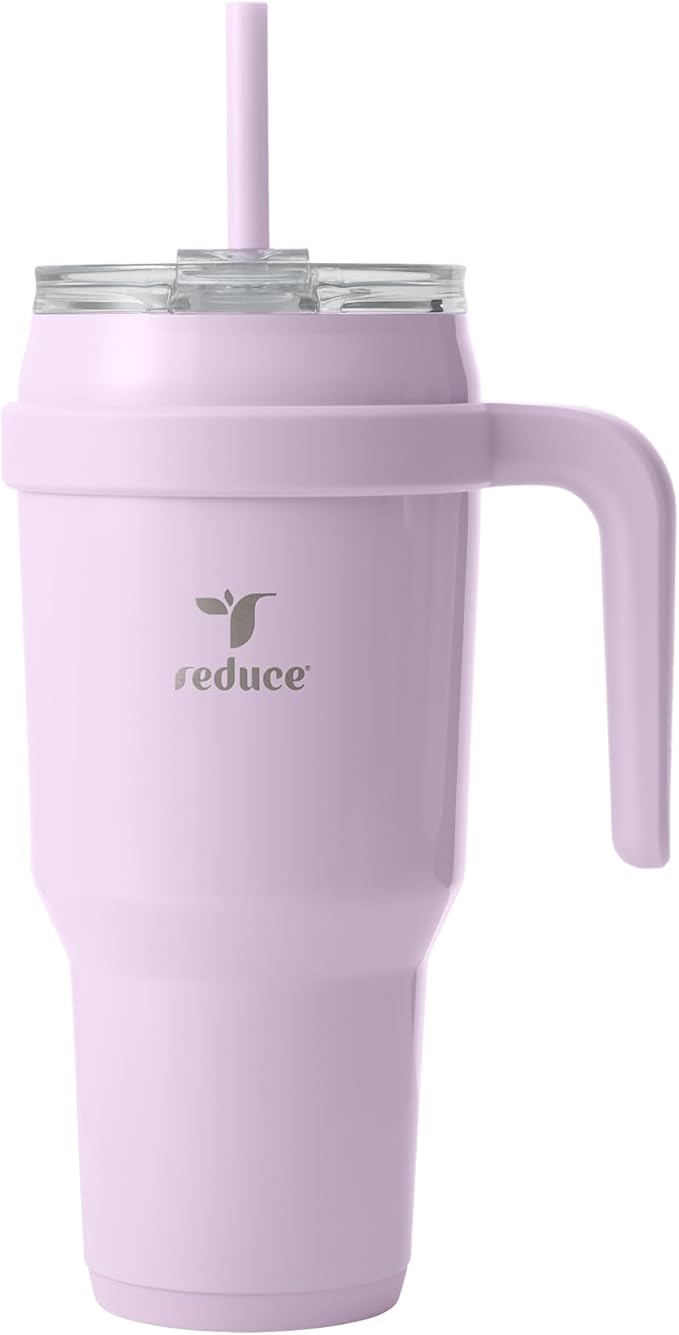 REDUCE 40 oz Stainless Steel Tumbler with Handle - Dual-Wall Vacuum Insulated Travel Mug, Sweat-Proof Lid & Reusable Straw - Keeps Drinks Cold for 24 Hrs, Fits Cupholders, Dishwasher Safe - Lilac Bud by Reduce