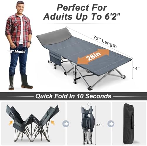 ABORON Camping Cot for Adults, 28 in Wide Folding Bed with Mattress - Image 6