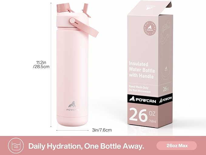 POWCAN 26 oz Insulated Water Bottle with 2-in-1 Straw and Spout Lid, Keep Cold 24H, Leak-Proof, Fits in Car Cup Holder, Stainless Steel Water Bottle for Sports, Travel, and School (Bow Down to Cherry) - Image 7