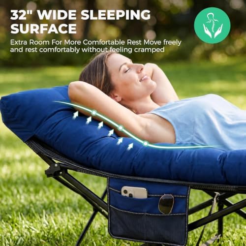 JEAREY Folding Camping Cot for Adults, 32in Wide with Mattress, Navy - Image 3