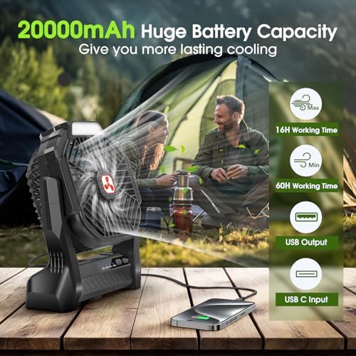 Portable Rechargeable Fan, 20000mAh Cordless Battery Powered Camping Fans - Image 2