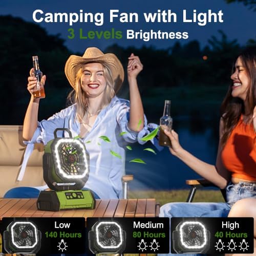 Honesorn 20000mAh Battery Powered Fan with LED Light & Remote, Green - Image 3