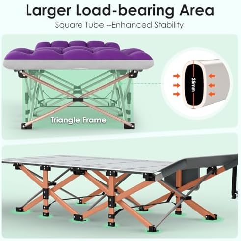 Suteck Camping Cot, Folding Camp Bed for Adults with Soft Thicker Cushion - Image 5