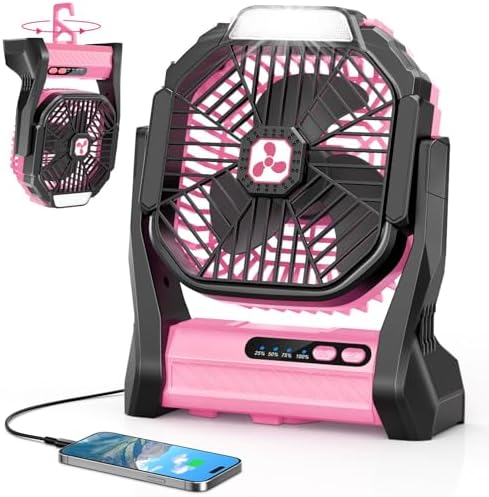 Peouix Portable Rechargeable Fan, 20000mAh Cordless Battery Powered Camping Tent Fans with LED Lantern, Operated Outdoor Ventiladores for Travel Camp Fishing Office Home Essentials by Unknown