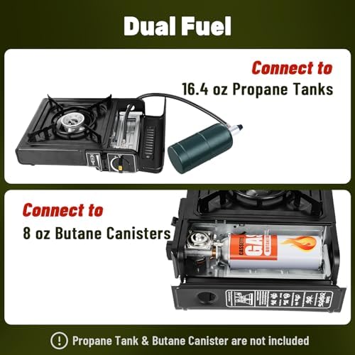 Dual Fuel Camping Stove 7800 BTU, Portable Propane Butane Burner - Image 2