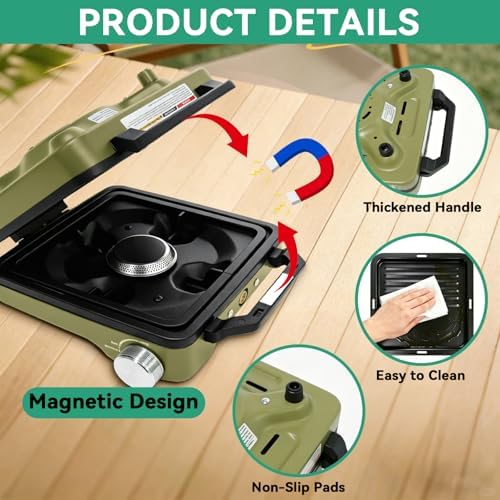 2 Burner Portable Camp Stove, 24000 BTU Propane Camping Stove with Windshield, Folding Gas Stove with Carry Bag, Compact Camping Essentials Gear for BBQ, Picnic, Outdoor Cooking, Grilling, Green - Image 5