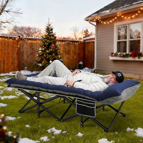 HABUTWAY Camping Cot with Mattress, 32" Extra Wide Camping Cots for Adults, Sleeping Cot for Adults Holds Up to 600LBS, Cots for Sleeping, Camp, Rv, Beach, Patio, Office Naps(Blue) - Image 2