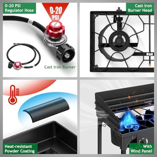 Outvita 3 Burner Propane Gas Stove for Outdoor Cooking, 225,000 BTU - Image 2