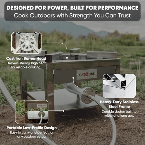 GasOne Stainless Steel Propane Burner Cooker With Regulator with Steel Braided Hose For Outdoor Cooking, Turkey Fry - Image 4