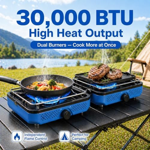 Hisencn Camping Stove 2 Burner Foldable Propane Camping Stove with Cookware - Image 3