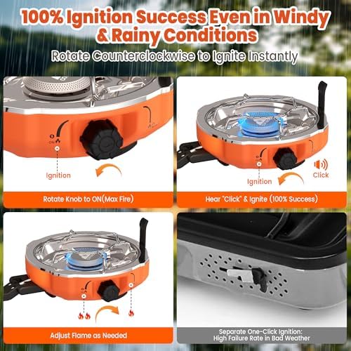Cofiyard 20,000 BTUs 2 Burner Propane Camping Stove, Portable Folding Camp Stove with Adjustable Burners, Regulator and Carrying Bag, Dual Gas Stoves Easy Carrying Handle for Tailgating, Camping, BBQ - Image 2
