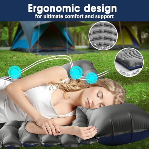 Double Camping Sleeping pad with Pillow & Built-in Foot Pump - Image 3