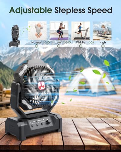 ONLYNEW Camping Fan 20000mAh Portable Fans Rechargeable Battery Powered Fan - Image 3