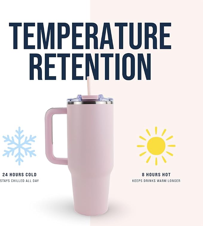 Hogg Big Swig 40 oz Tumbler with Handle and Straw - Light Pink, 40oz Insulated Stainless Steel, Water Tumbler with Straw, Water Cup with Handle, Versatile Leak Proof Lid - Image 2