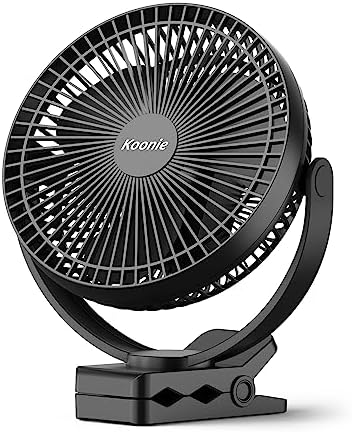 Koonie 8" Clip on Fan, 10000mAh Rechargeable Battery, Strong Airflow, Black by Koonie