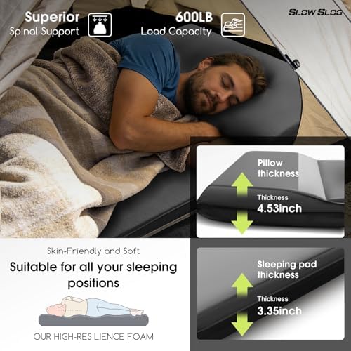 Self-Inflating Foam Camping Mattress with Built-in Pillow, 8cm Thick, Gray - Image 4