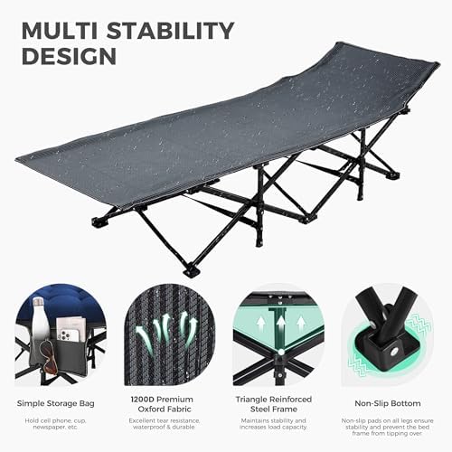 JEAREY Folding Camping Cot for Adults, 28in Wide with Mattress, Navy - Image 5
