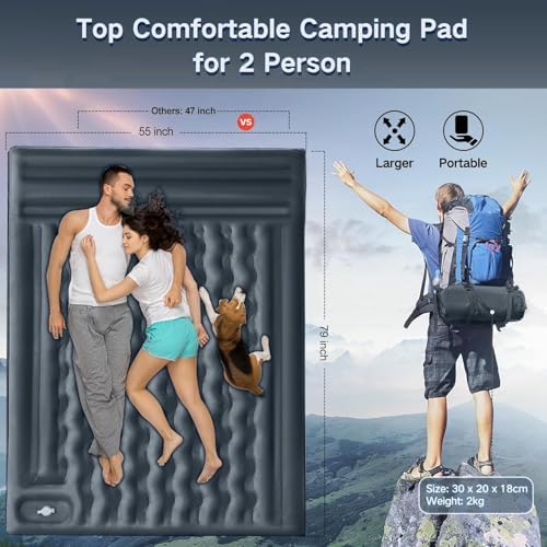 FNARMW Double Sleeping Pad Camping with Pillow & Built-in Foot Pump - Image 2