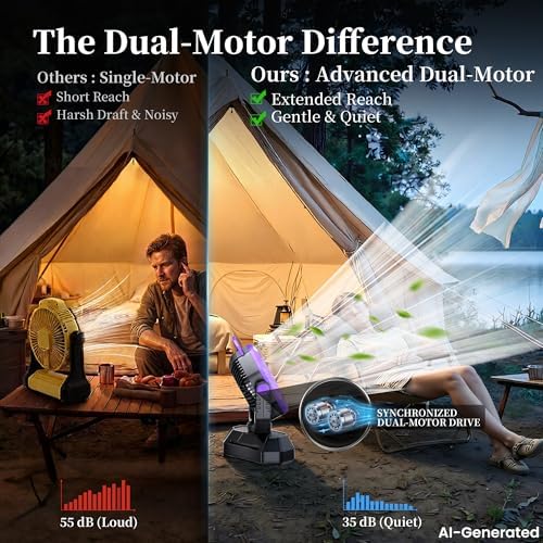MKG Camping Fan Rechargeable, Oscillating Battery Powered Hanging Tent Fan with Light and Remote, Portable for Camp, Outdoor, Emergency Power Outage, Fishing, RV Travel (Purple) - Image 2