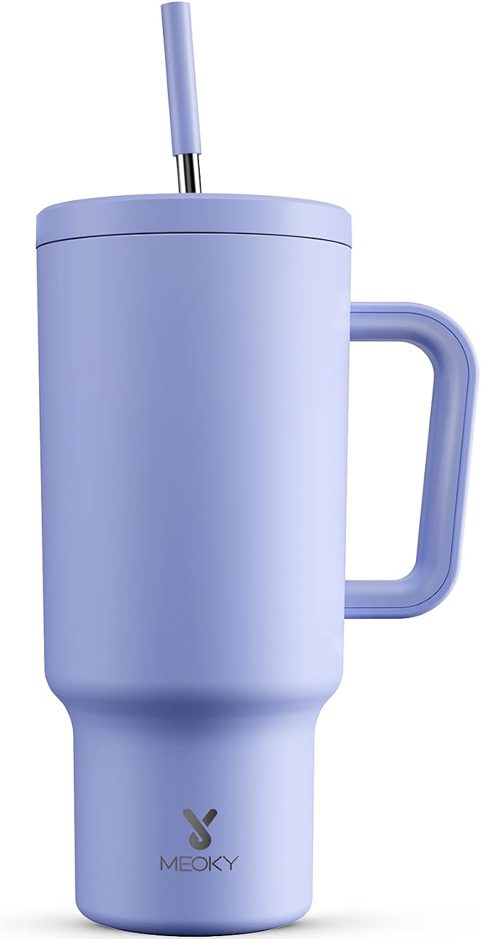 Meoky 40oz Tumbler with Handle, Leak-proof Lid and Straw, Insulated Coffee Mug Stainless Steel Travel Mug, Keeps Cold for 34 Hours or Hot for 10 Hours (Lilac) by MEOKY