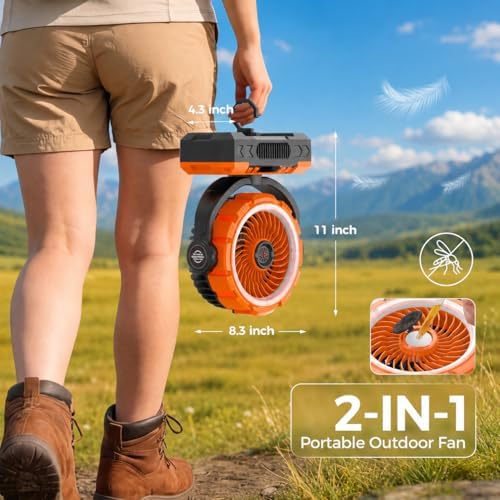 9-Inch Rechargeable Camping Fan 【Auto-Oscillating, Max 60H】20000mAh Portable Battery Powered Operated Fan,Light,Timer,Hook,Outdoor Tent Fans for Patios,Beach,Fishing,Emergency,Camping Gear Essentials - Image 6
