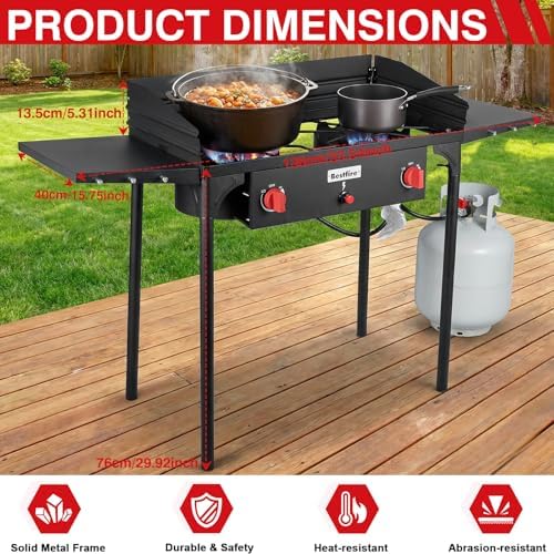 Bestfire 2 Burner Propane Stove, 150,000 BTU High Pressure Camping Burner - Image 3