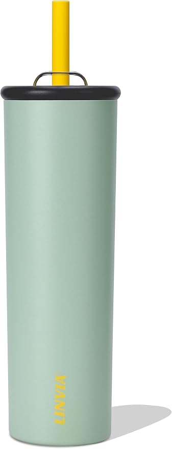 Candy Tumbler, 25 oz Insulated Stainless Steel Water Bottle, 2-in-1 Lid with Flexible Straw, BPA-Free, Cup Holder Friendly, Dishwasher Safe, Avocado Green by LINVIA