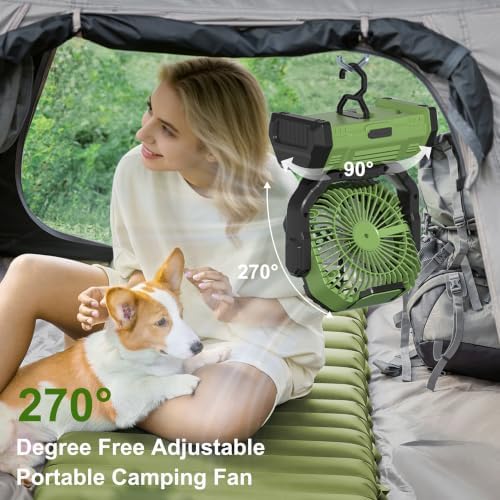 Honesorn 20000mAh Battery Powered Fan with LED Light & Remote, Green - Image 5