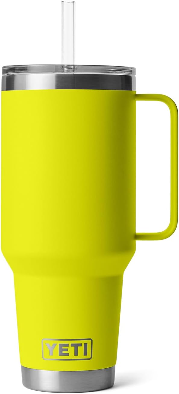 YETI Rambler 42 oz Tumbler with Handle and Straw Lid, Travel Mug Water Tumbler, Vacuum Insulated Cup with Handle, Stainless Steel, Firefly Yellow - Image 3