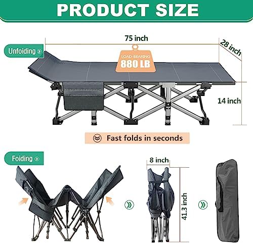 LILYPELLE Folding Camping Cot, Extra Wide Heavy Duty Sleeping Cots - Image 6