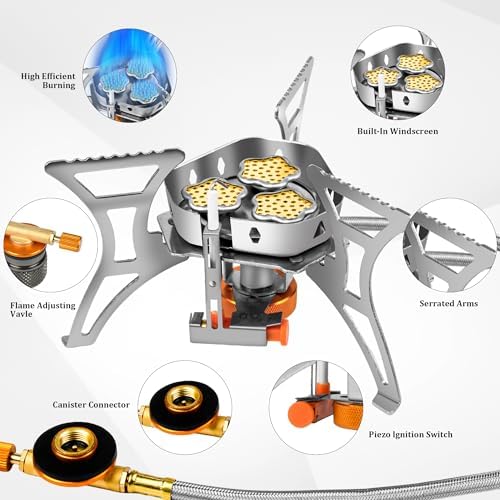 6800W Camping Backpacking Stove, Outdoor Portable Burner Cooking Stove with Fuel Canister Adapter, Piezo Ignition, Carry Case, Foldable Windproof Camping Gas Stove for Picnic Hiking - Image 4